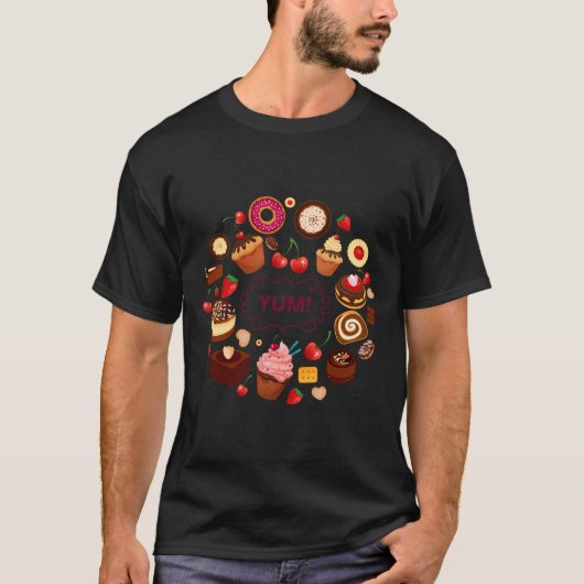 Desserts Yum Cup Cake Ice Cream Pie Cherry T-shirt (Voorkant)