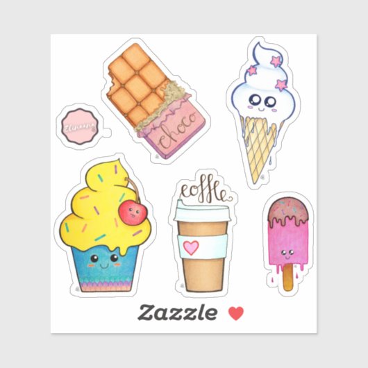 Desserttijd - Cute Cartoon Sweet-behandelingen Sticker (Vel)