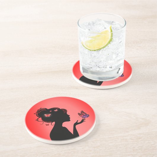 Dessous De Verre En Grès De rode vlindervrouw Zandsteen Onderzetter (Zijkant)