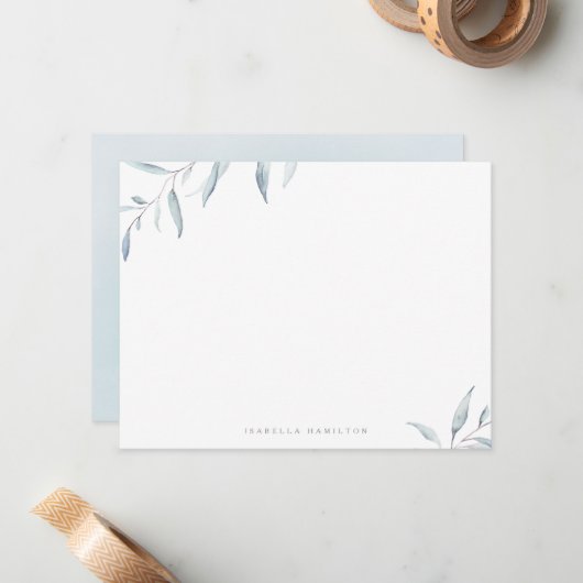 Destery Minimal Greenery Personalized Stationery Notitiekaartje (Voorkant / Achterkant in situ)
