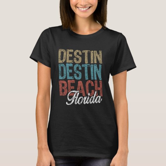 DESTIN BEACH Florida HIBISCUS & SCRIPT Three Tone T-shirt (Voorkant)