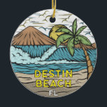 Destin Beach Florida  Keramisch Ornament<br><div class="desc">Destin Beach hand getekende illustratie met bergen en oceaangolven op de achtergrond. Ideaal voor iedereen die graag Destin Beach bezoekt.</div>