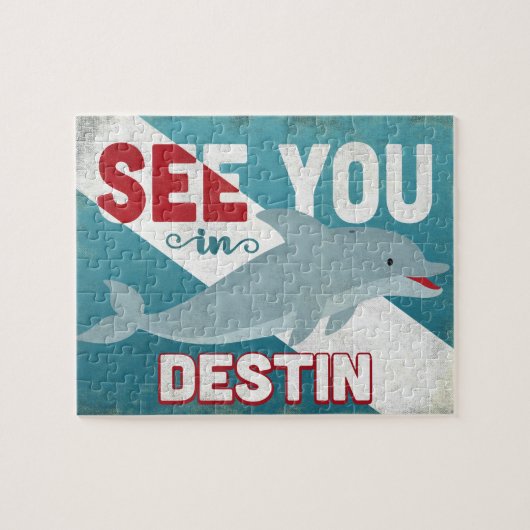 Destin Dolphin - Retro Vintage Travel Legpuzzel (Horizontaal)