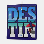 Destin FL Beach Umbrella Typografie Keramisch Ornament (Links)