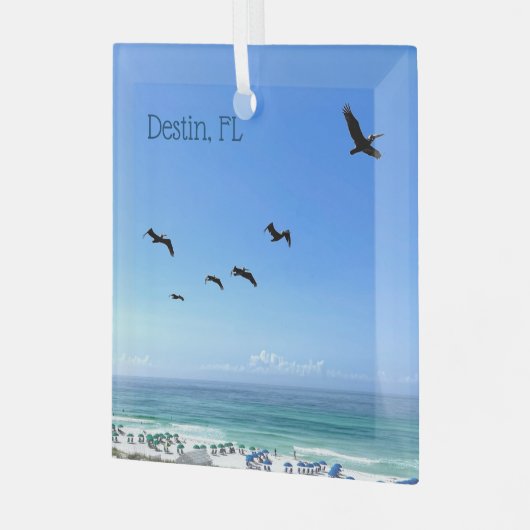 Destin Florida Beach Pelicans Kerst Glas Ornament (Voorkant links)