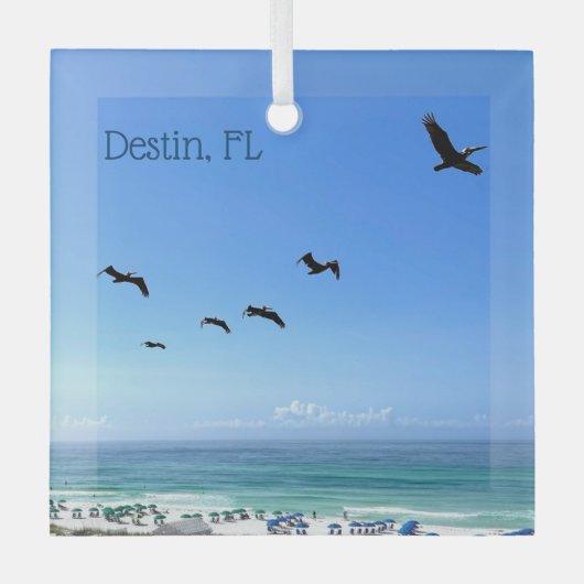 Destin Florida Beach Pelicans Kerst Glas Ornament (Voorkant)