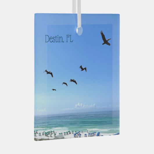 Destin Florida Beach Pelicans Kerst Glas Ornament (Voorkant Rechts)