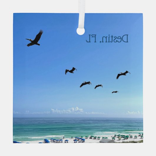 Destin Florida Beach Pelicans Kerst Glas Ornament (Achterkant)
