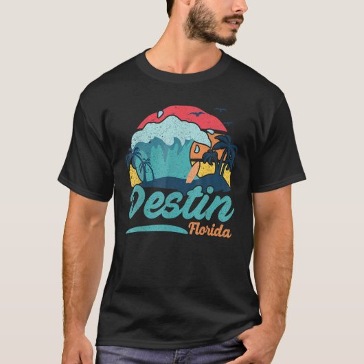 Destin Florida Beach Summer Surfing Sun set Palm T T-shirt (Voorkant)