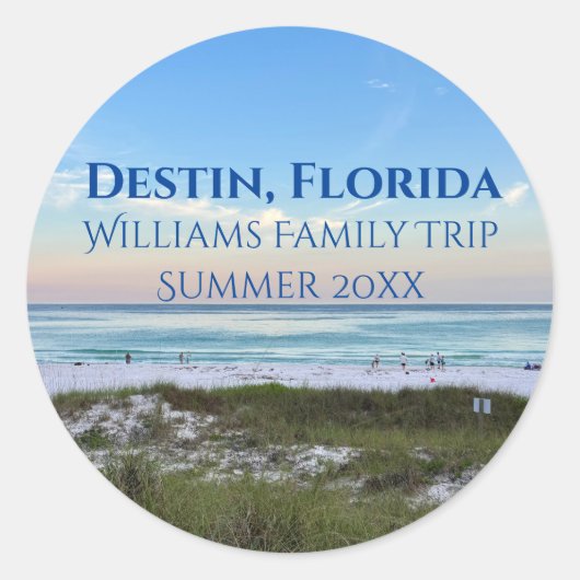 Destin Florida Beach Sunset Aangepaste familiereis Ronde Sticker (Voorkant)
