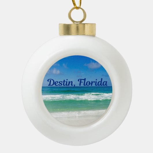 Destin Florida Blue Beach Ocean Waves Foto Keramische Bal Ornament (Voorkant)