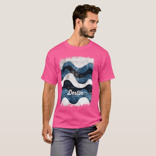 Destin Florida FL Tropical Beach Surfing Waves Vin T-shirt (Voorkant volledig)