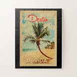 Destin Florida Palm Tree Beach Vintage Travel Legpuzzel<br><div class="desc">Het ontwerp van Florida in Vintage Travel is ontworpen met een palmboom op het strand met oceaan en lucht.</div>
