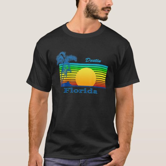 Destin Florida Retro Tropical Beach Sunset T-shirt (Voorkant)
