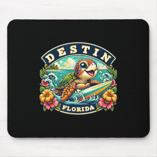 Destin Florida Schattige Zeeschildpad Surft Muismat (Voorkant)