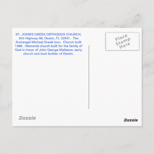 DESTIN, FLORIDA St. John, het Grieks-orthodoxe Bap Briefkaart (Achterkant)
