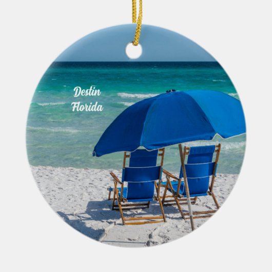 Destin Florida stoelen en paraplu cirkel Ornament (Voorkant)
