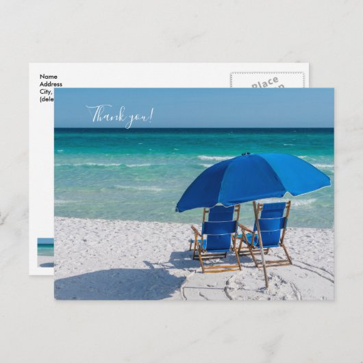 Destin Florida stoelen en paraplu dank u Briefkaart (Voorkant / Achterkant)