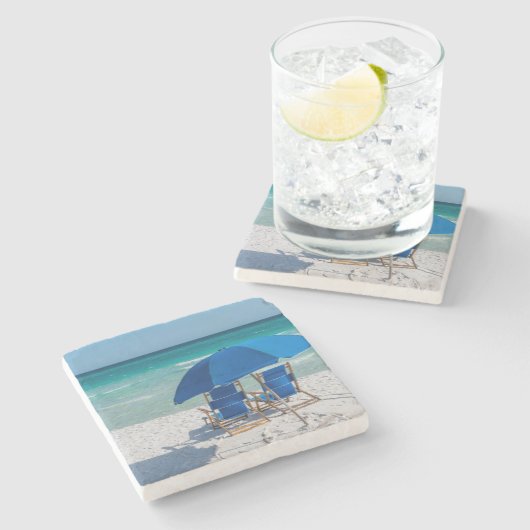 Destin Florida stoelen en paraplu steen Onderzette Stenen Onderzetter (Zijkant)