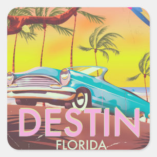 Destin Florida USA vintage reisposter. Vierkante Sticker