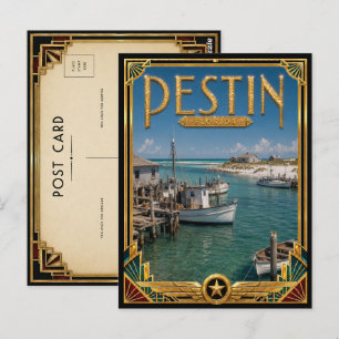 Destin Florida Vintage Art Deco Gouden Tijdperk Briefkaart