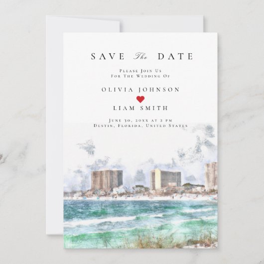 Destin Florida Waterverf Save the Date Wedding Kaart (Voorkant)
