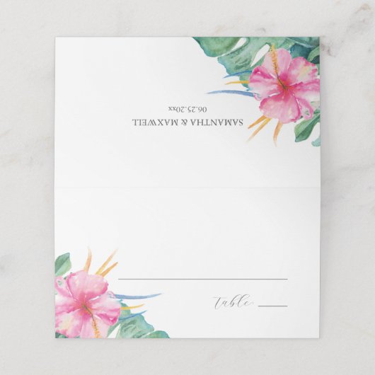 Destin Trouwplaats Kaarten Tropische Roze Bloemen Plaatskaartje (Buitenkant ongevouwen)