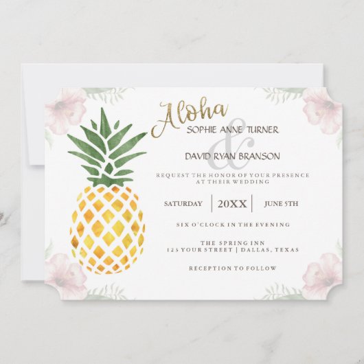 Destination Aloha Tropical Beach Wedding Invite Kaart (Voorkant)