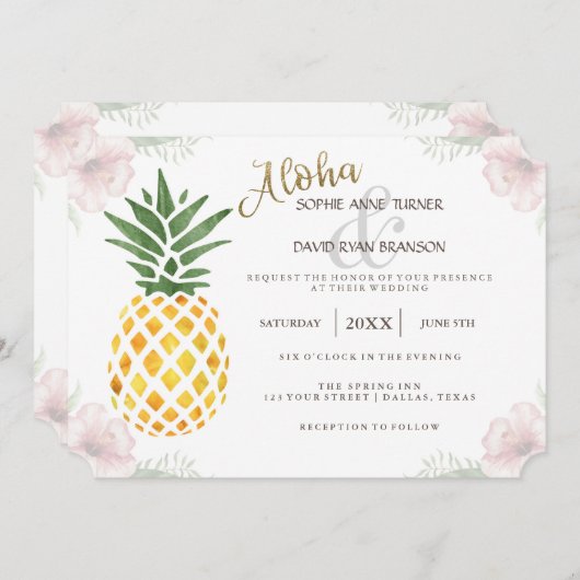 Destination Aloha Tropical Beach Wedding Invite Kaart (Voorkant / Achterkant)