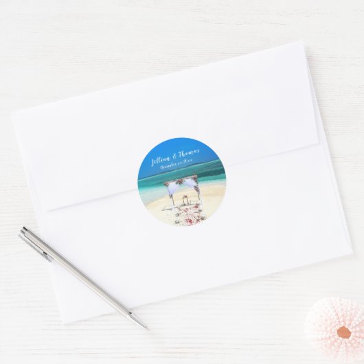 Destination Beach Wedding Ronde Sticker (Envelop)