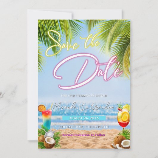 Destination Beach Wedding Save the Date Uitnodigin (Voorkant)