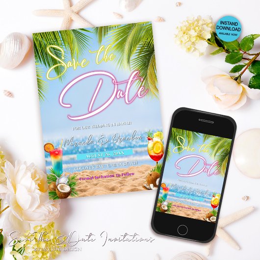 Destination Beach Wedding Save the Date Uitnodigin