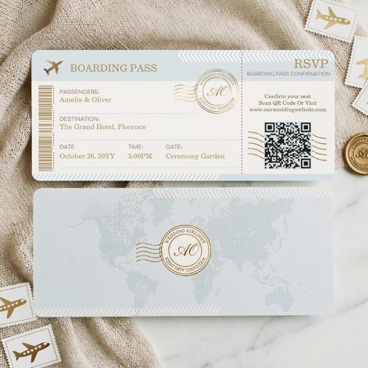 Destination Boarding Pass Plane Ticket Wedding Kaart