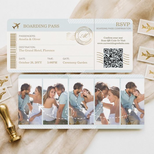 Destination Boarding Pass Ticket Photo Wedding Kaart