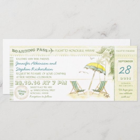 Destination Boarding Pass - Uitnodigingen voor bru (Voorkant / Achterkant)