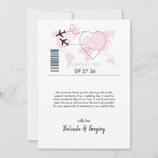 Destination Boarding Pass Weddenschap Bedankt (Voorkant)