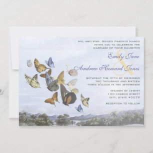 Destination Butterfly and Palm Tree Wedding Invite Kaart