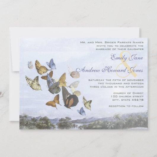 Destination Butterfly and Palm Tree Wedding Invite Kaart (Voorkant)