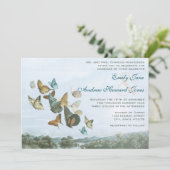 Destination Butterfly and Palm Tree Wedding Invite Kaart (Staand voorkant)