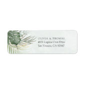 Destination Green Watercolor Palm Leaves Wedding Etiket (Voorkant)