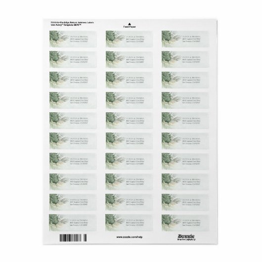 Destination Green Watercolor Palm Leaves Wedding Etiket (Full Sheet)