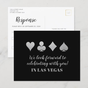 Destination LasVegas Wedding RSVP Silver Briefkaar Aankondigingskaart