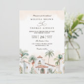 Destination Mexican Tropical Palm QR Code Wedding Kaart (Staand voorkant)