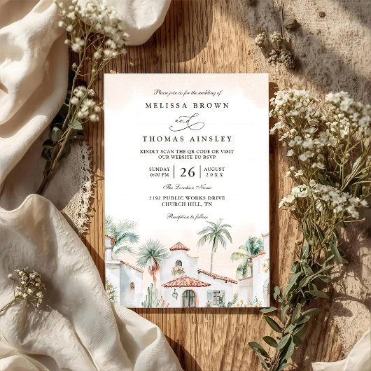 Destination Mexican Tropical Palm QR Code Wedding Kaart