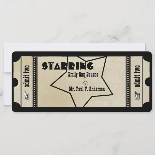 Destination Old Hollywood Ticket Playbill Wedding Kaart (Achterkant)