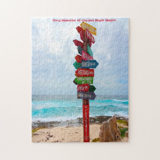 Destination Sign Post Cozumel Beach Mexico. Jigzaa Legpuzzel (Verticaal)