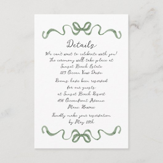 Destination Tropical Wedding Details Card Informatiekaartje (Voorkant)