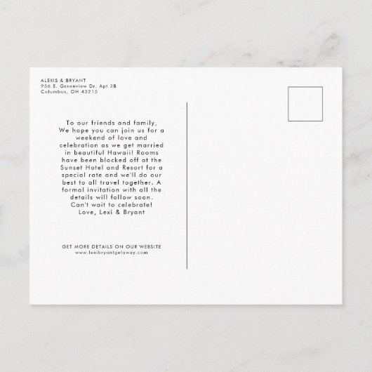 Destination Wedding Bewaar de datum Aankondigingskaart (Achterkant)