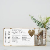 Destination Wedding Boarding Pass Gold Ticket QR Kaart (Staand voorkant)
