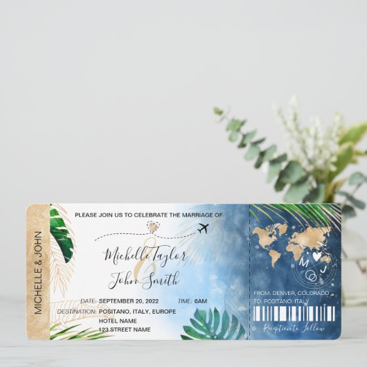 Destination Wedding Boarding Pass Plane Beach IV Kaart (Staand voorkant)